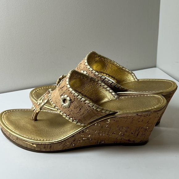 Jack Roger’s Size 8.5 Thong Cork Gold Wedges Like New Summer Vacation Show EUC - Picture 6 of 12